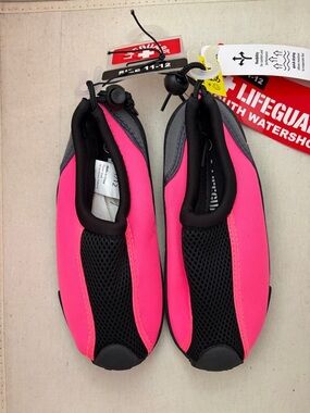 Lifeguard Kids Water Shoes Pink & Black Size 11-12 Youth Beach Pool Summer